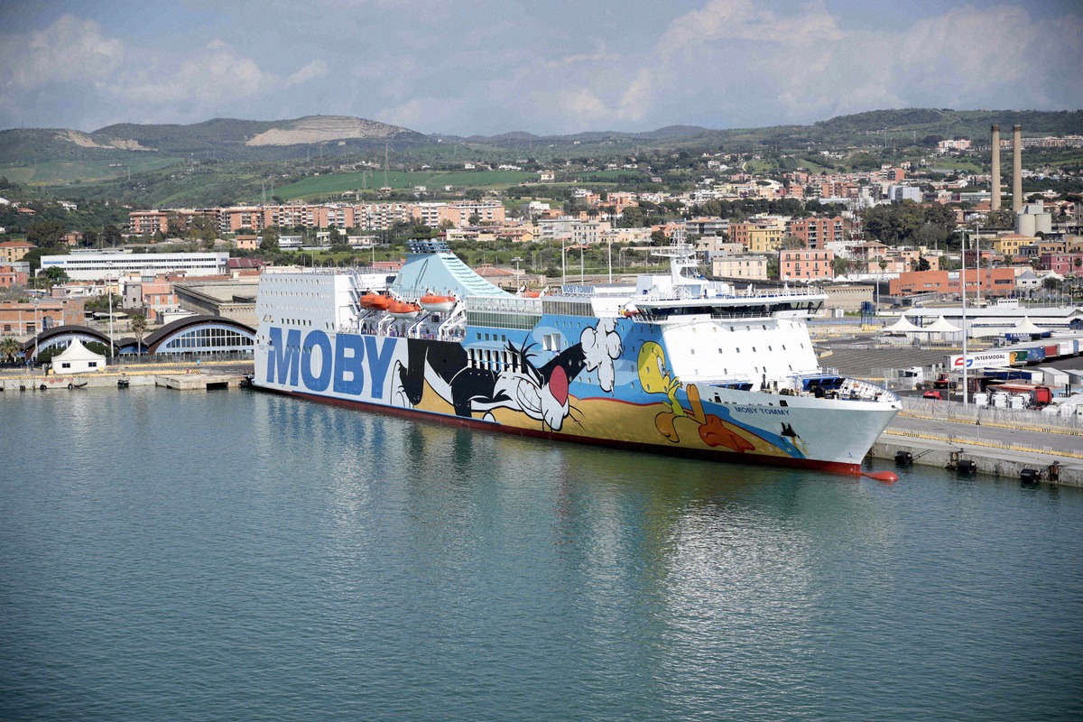 A Moby ferry in port