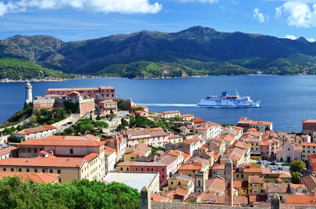 A ferry in the bay off Portoferraio on Elba